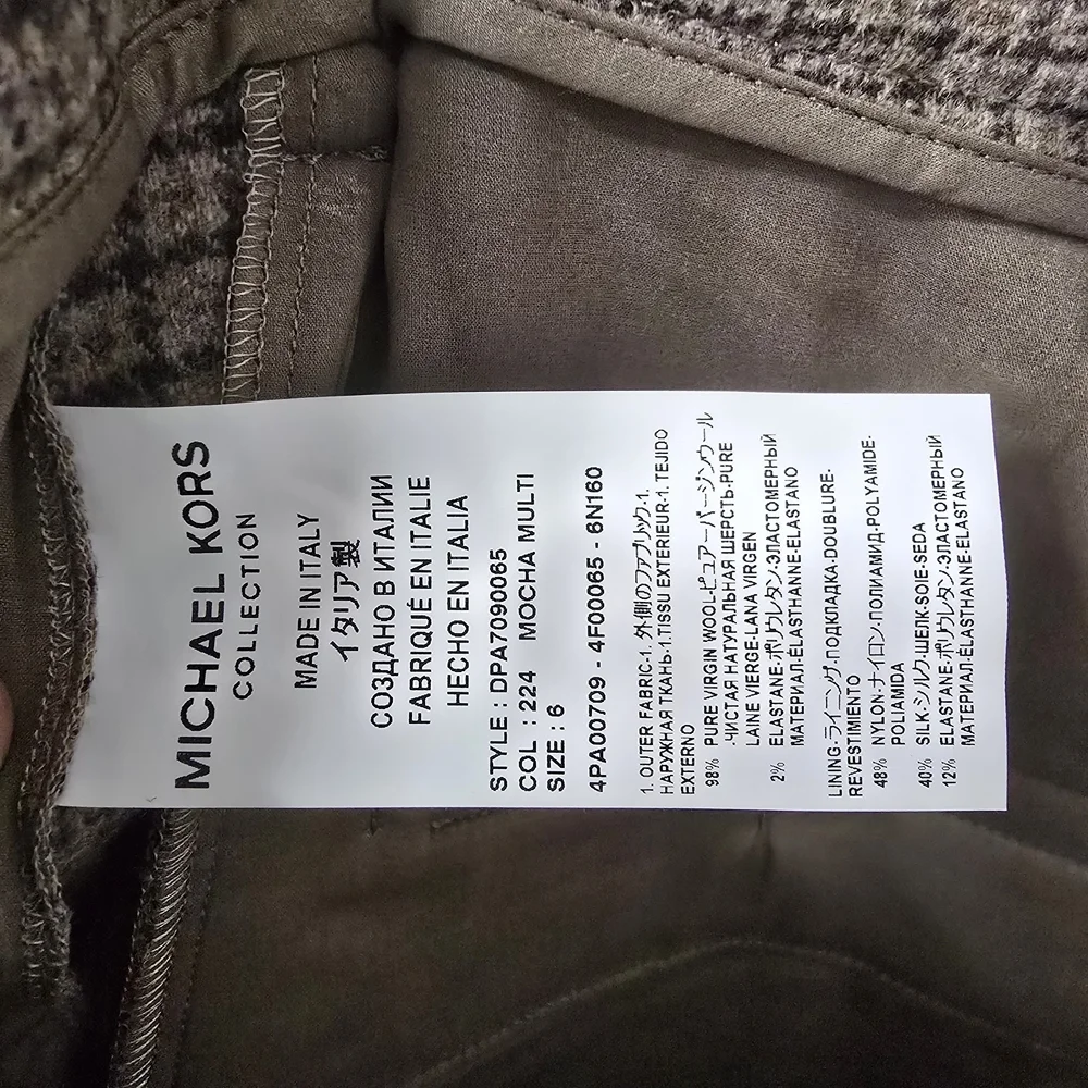 Michael Kors Collection Made in Italy Pure Virgin Wool Plaid Brown Straight Leg - Picture 12 of 13